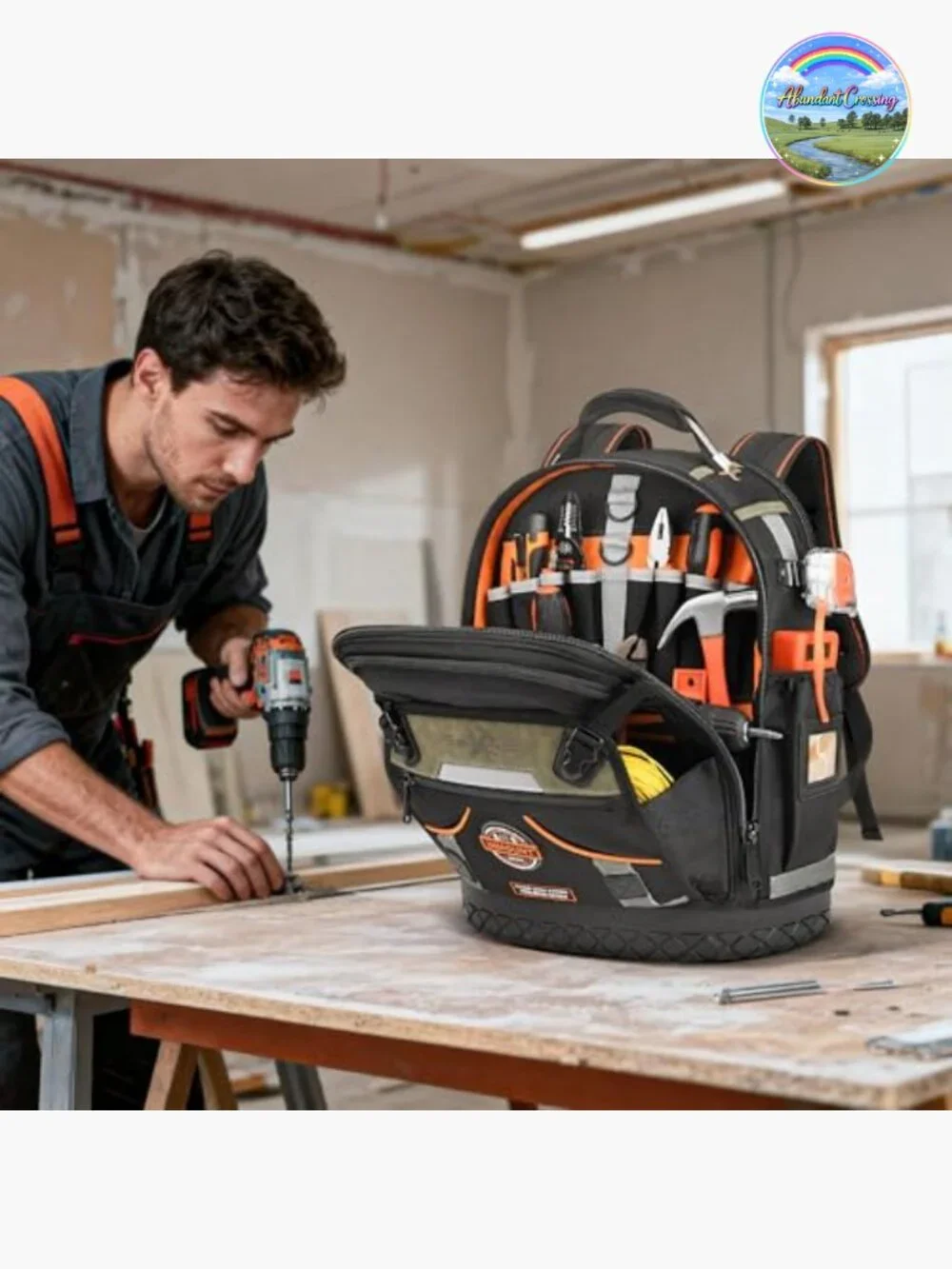 Heavy Duty Tool Backpack, 1680D Ballistic Polyester, HVAC Technician Organizer